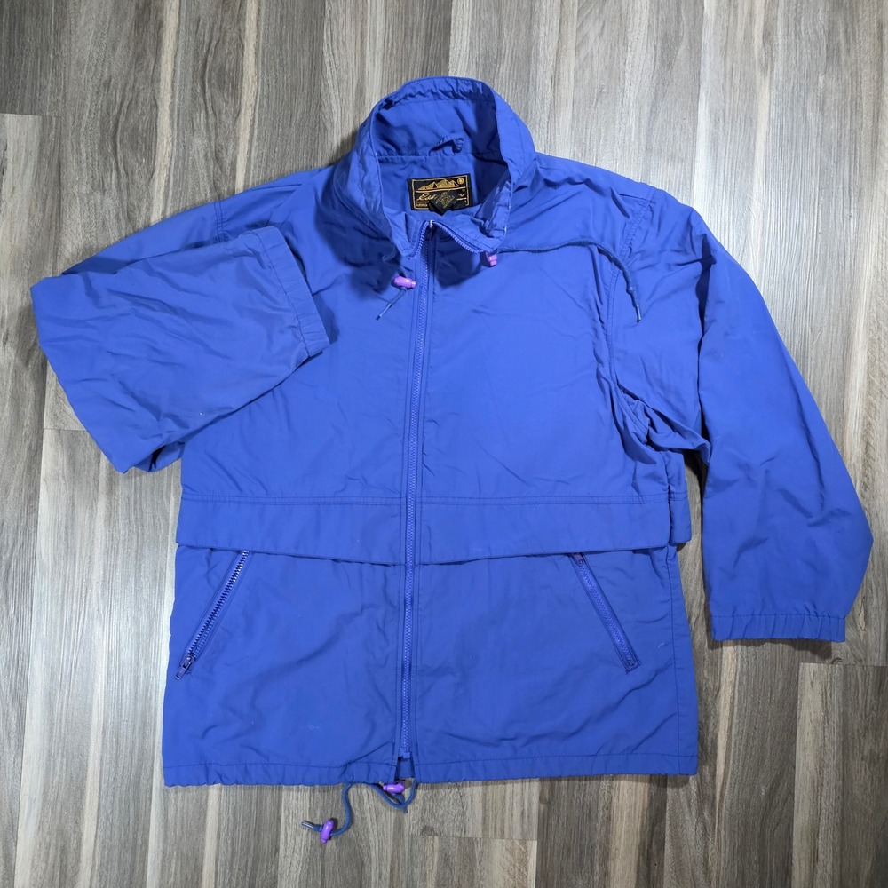 Vintage Eddie Bauer Windbreaker Jacket Blue Purple Full Zip Mens XL Stow Hood